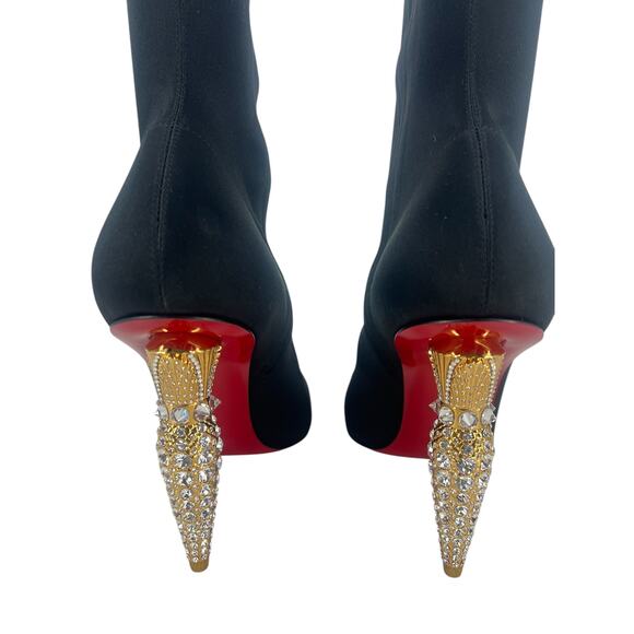 Christian Louboutin Black Lipstrass Botta Alta Satin Thigh Boots 100 - Picture 10 of 16